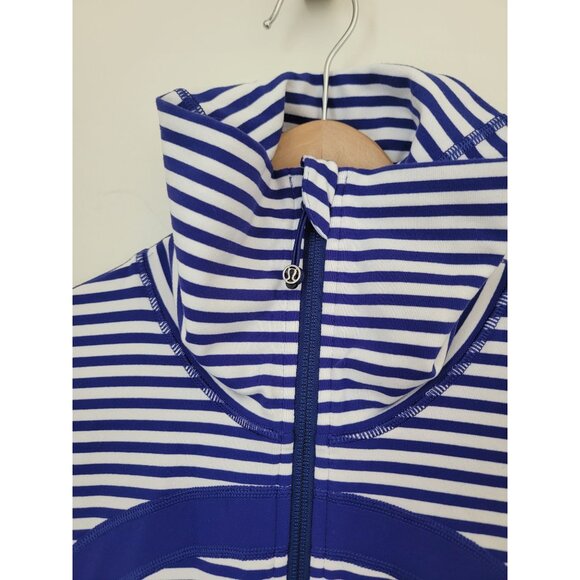 Lululemon IN STRIDE Jacket Blue & White Striped Full-Zip w/ Thumbholes Sz 8 - Picture 5 of 12